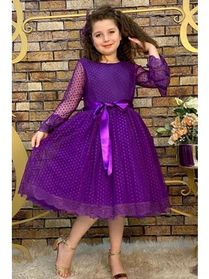 Mor Abiye Kids Prenses Model Çocuk Elbise Özel Olaylar İçin Şık Silüet