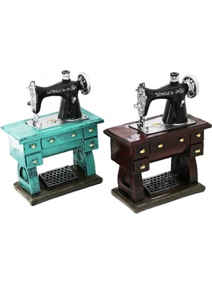 Marsilyan Dikiş Makinesi Vintage Dekoratif Biblo - Kumbara Renkli 20X15X8.5CM Reçine (4887)