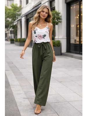 Mossta Desenli Aerobin Bluz Yüksek Bel Pantolon Takım - Yeşil