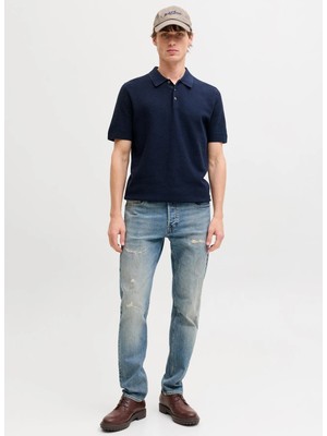 Jack & Jones Lacivert Erkek Normal Fit Kazak 12292034 Jprblurıley Knıt Polo Sn