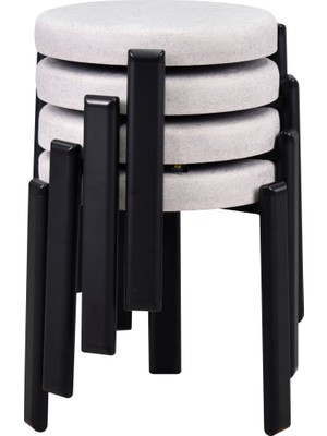 Vilinze Teras Siyah Metal Ayak Istiflenebilir Mutfak-Balkon Taburesi (4 Adet)