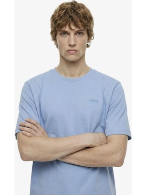 Jeep Bisiklet Yaka Baskılı Açık Mavi Erkek T-Shirt J4SM-TST7245