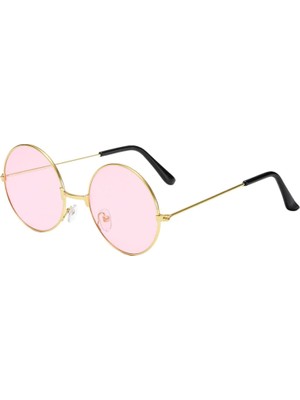 Daniska Yuvarlak Cam John Lennon Tarzı Hippi Gold Çerçeveli Pembe Gözlük
