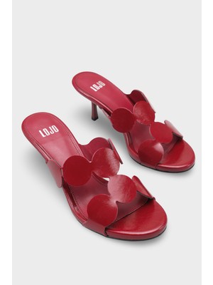 LOJO Kadın Oval Burun Bantlı Günlük Topuklu Terlik Loara Bordo