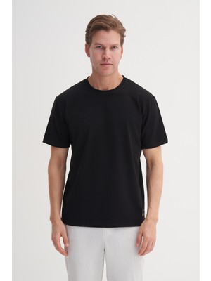 Cazador Bisiklet Yaka Regular Fit Rahat Likralı Düz Erkek Tişört Siyah 41420