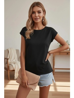 Mossta Inci Detaylı Açık Sırt Tasarımlı Viskon Bluz - Siyah