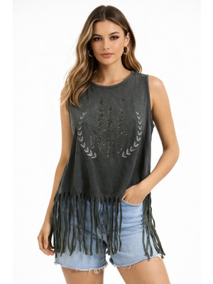 Erline Kadınpüsküldetaylı Kolsuzt-Shırt