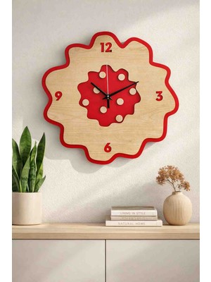 Ergeç Tasarım Dekoratif Çiçek Tasarımlı Ahşap Duvar Saati 40 cm – 2 Kat Mdf Modern Salon Saati