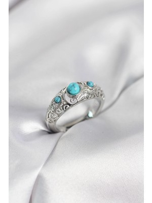 Marsilyan Vintage Model Mavi Taşlı Gümüş Renk Kadın Yüzük - TJ-BYK4148