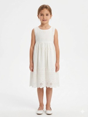 Queen Kids 2643  Kız Çocuk Fisto Brode Kolsuz  Elbise