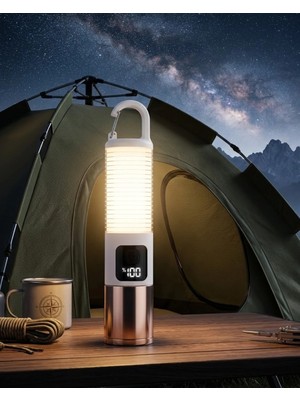 Argesco Mühendislik USB Şarjlı Kamp Feneri Çift Işık Kaynağı 500 Lümen Güç Ekranlı Taşınabilir LED Aydınlatma