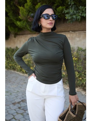 inStyle Omuzu Pileli Haki Bluz