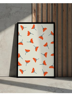 Rosaart Minimal Turuncu Çiçek Desenli Siyah Çerçeveli Poster – Ahşap Çerçeveli Poster-Duvar Dekoru