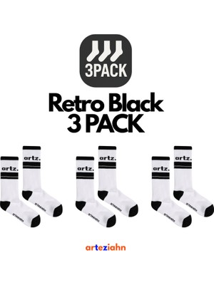 Arteziahn Retro Off-Black 3pack - Siyah 3'lü Unisex Spor & Lifestyle Havlu Taban Çorap Seti