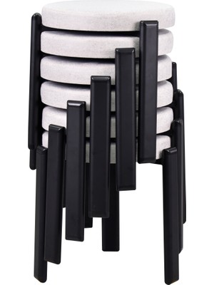 Vilinze Teras Siyah Metal Ayak Istiflenebilir Mutfak-Balkon Taburesi (6 Adet)