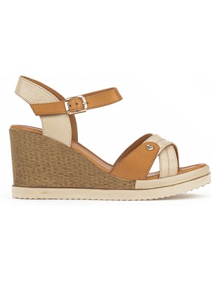 Ziya, Kadın Hakiki Deri Dolgu Topuk Sandalet 161992Z505 Bej