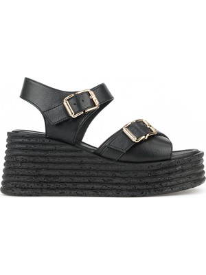 Ziya, Kadın Hakiki Deri Dolgu Topuk Sandalet 161992Z1005 Siyah