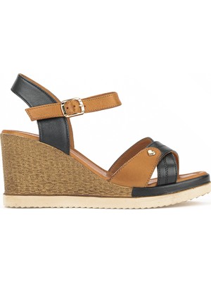 Ziya, Kadın Hakiki Deri Dolgu Topuk Sandalet 161992Z505 Siyah