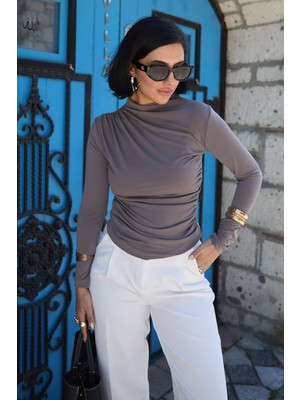 inStyle Vizon Renkli Sandy Kumaş Omuzu Pileli Bluz Kadın Şık Tasarım Özellikler