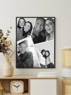 Rosaart Kişiye Özel Siyah Beyaz Kolaj Tablo | 4 Fotoğraflı Ahşap Çerçeveli Tablo | Sevgiliye Eşe Arkadaşa