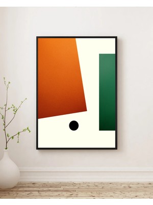 Rosaart Ahşap Çerçeveli Tablo - Modern Soyut Geometrik Tablo - Turuncu Yeşil Duvar Dekoru- Çerçeveli Poster