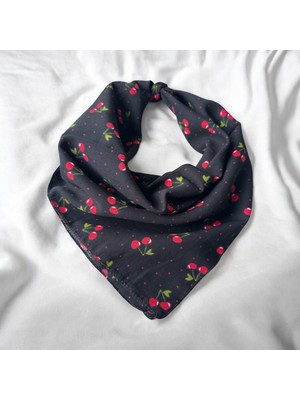 ALS Tasarım Dünyası Siyah Üzerine Kiraz DESENLI%100 Koton Bandana