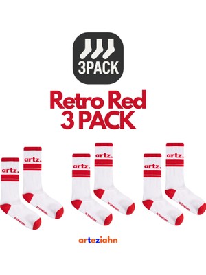Arteziahn Retro Red 3pack - Kırmızı 3'lü Unisex Spor & Lifestyle Havlu Taban Çorap Seti