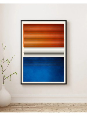 Rosaart Ahşap Çerçeveli Tablo - Modern Mavi,turuncu Soyut Geometrik Tablo - Duvar Dekoru-Çerçeveli Poster