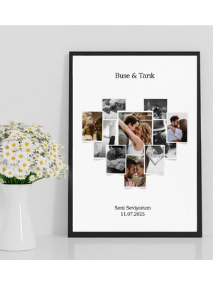 Rosaart Kişiye Özel 10 Fotoğraflı Kalp Kolajlı Ahşap Çerçeveli Tablo | Sevgiliye Yıldönümüne Hediye Tablo