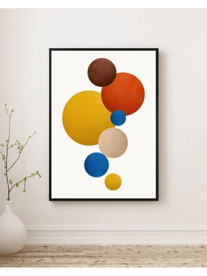 Rosaart Ahşap Çerçeveli Tablo -Modern Soyut Geometrik Daireler-Turuncu,mavi,sarı,kahverengi-Çerçeveli Poster