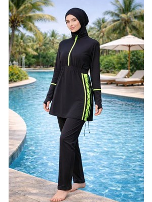 Tesmay Hızlı Kuruyan Sporcu Likra Paraşüt Kumaş Elden Geçmeli Kadın Tesettür Mayo 3029