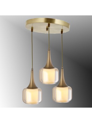 TT603-3Y-FULLESK Tt Aydınlatma Eskitme Kaplama 3 Lü Silindir Çift Camlı Yuvarlak Avize