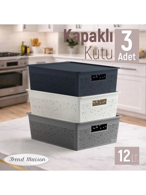 Trend Maison Çok Amaçlı Düzenleyici Organizer 12 L. Plastik Kapaklı Saklama Kutusu