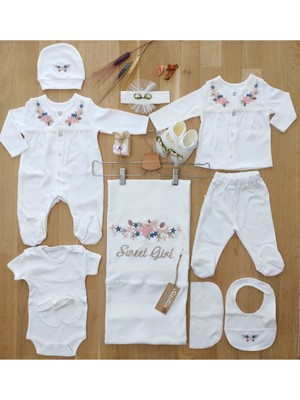 Sitilin Kız Bebek Ekru 10'lu Natural Işlemeli Hastane Çıkışı Set 0 - 3 Ay Özel Olay İçin