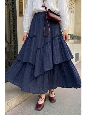 inStyle Büzgülü Kat Kat Lacivert Vual Etek