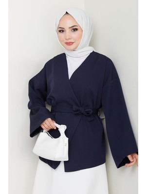 inStyle Kuşaklı Tek Düğmeli Double Kimono Lacivert