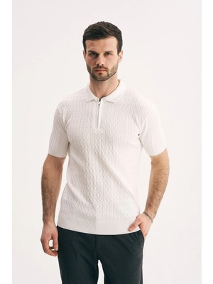 Silvano Erkek Yarım Fermuarlı Dokulu Triko Polo Yaka Tişört