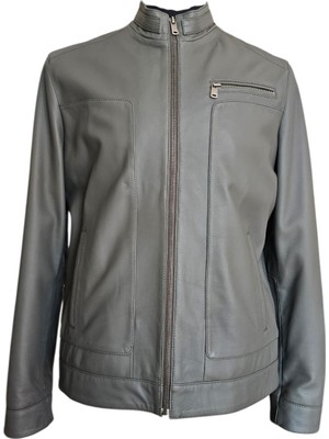 Asus Deri Phılıp - Erkek Deri Füme Rengi Fermuarlı Ceket