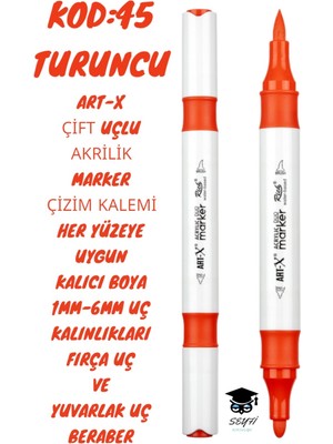 Art-X Çift Uçlu Akrilik Marker Çizim Kalemi Her Yüzeye Uygun Kalıcı Mürekkep 1-6 mm Uç Kalınlıkları
