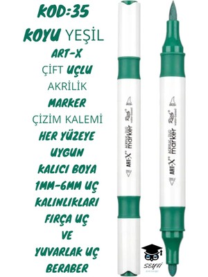 Art-X Çift Uçlu Akrilik Marker Çizim Kalemi Her Yüzeye Uygun Kalıcı Mürekkep 1-6 mm Uç Kalınlıkları