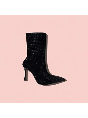 Yezy Shoes Siyah Süet Kadın Bot Çizme İnce Topuklu Su Geçirmez Kışlık Kullanım