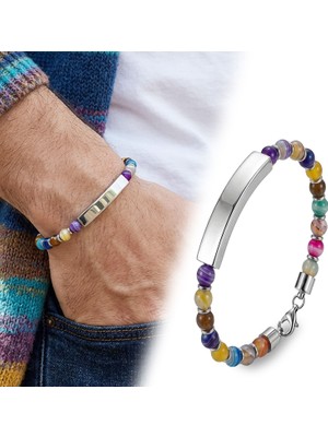 Fm 💎 Premium Çakra Doğaltaş Beyaz İsim Yazılabilir Çelik Zincir Bileklik 31832B29D13  -  23 cm