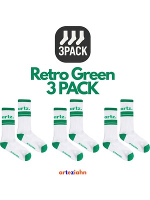 Arteziahn Retro Green 3pack - Siyah 3'lü Unisex Spor & Lifestyle Havlu Taban Çorap Seti