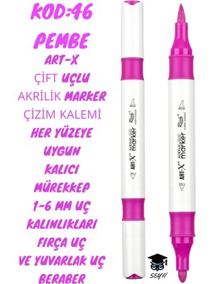 Art-X Çift Uçlu Akrilik Marker Çizim Kalemi Her Yüzeye Uygun Kalıcı Mürekkep 1-6 mm Uç Kalınlıkları
