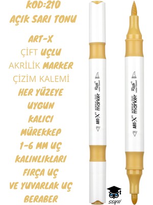 Art-X Çift Uçlu Akrilik Marker Çizim Kalemi Her Yüzeye Uygun Kalıcı Mürekkep 1-6 mm Uç Kalınlıkları