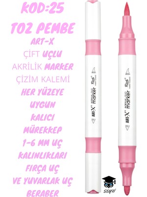 Art-X Çift Uçlu Akrilik Marker Çizim Kalemi Her Yüzeye Uygun Kalıcı Mürekkep 1-6 mm Uç Kalınlıkları