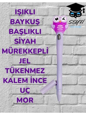 Seyfi Kırtasiye Işıklı Baykuş Başlıklı Siyah Mürekkepli Jel Tükenmez Kalem Ince Uç