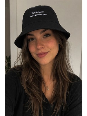 SF Collection Unisex Siyah Basic Yazı Baskılı Yazlık Bucket Kova Şapka