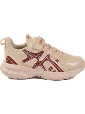 Ayakmod Bej Kahve Cırtlı Fileli Hafif Unisex Çocuk Spor Ayakkabı Ruffon F