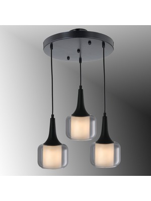 TT603-3Y-FULLSY Tt Aydınlatma Mat Siyah 3 Lü Silindir Çift Camlı Yuvarlak Avize